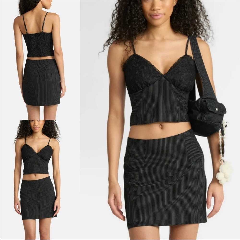 No Boundaries Black Pinstripe Mini Skirt Set